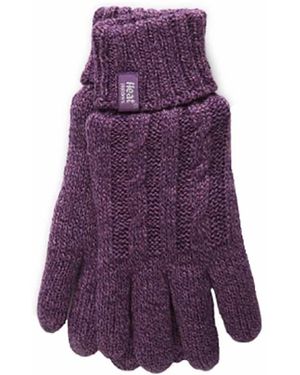 Heat Holders Cable Knit 2.3 Tog Gloves For Winter - Purple