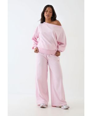 DSGN Studio Light Weight Off The Shoulder Sweatshirt - Pink