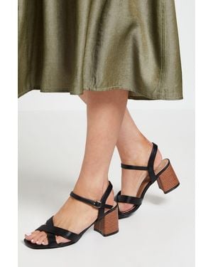 Wallis Wide Fit Samiyas Faux Leather Cross Strap Casual Medium Block Heeled Sandals - Green