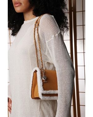 Where's That From 'Freesia' Top Handle Satchel Borg Trim Tote Bag - Natural