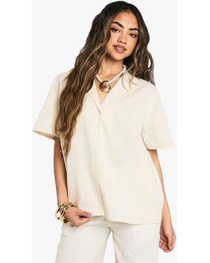 Boohoo Oversized Short Sleeve Resort Shirt - Natural