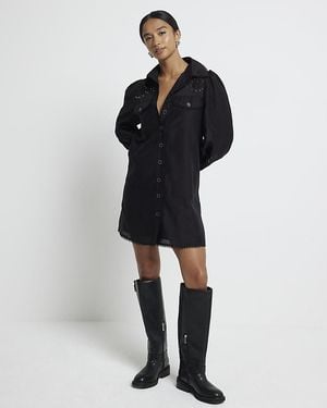 River Island Petite Studded Cutwork Shirt Dress - Black