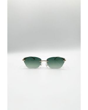 SVNX Cat Eye Rimless Sunglasses - Green