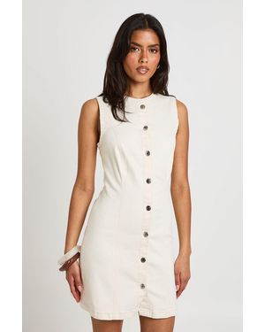 Boohoo Seam Detail Button Down Denim Mini Dress - White