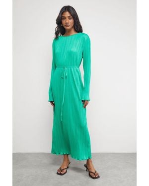 Oasis Plisse Belted Column Midi Dress - Green