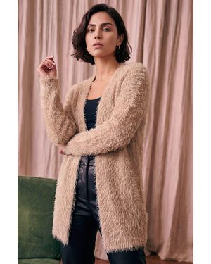 Roman Fluffy Long Sleeve Cardigan - Brown