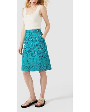Mantaray Lined Cotton Print Summer Skirt - Blue