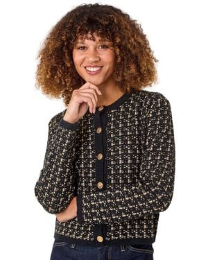 Roman Textured Boucle Button Knit Cardigan - Black