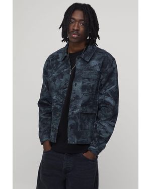 BoohooMAN Regular Fit Forest Camo Overshirt - Blue