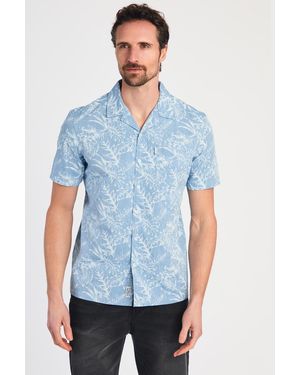 Tokyo Laundry Cotton Printed Chambray Short Sleeve Shirt - Blue