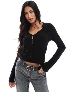 Miss Selfridge Collared Long Sleeve Jersey Top - Black