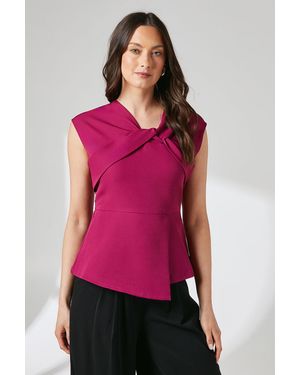 PRINCIPLES Raspberry Peplum Detail Twist Front Crepe Top - Pink