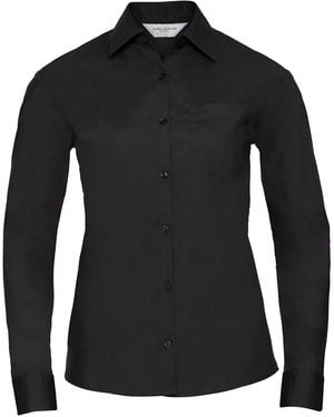 Russell Collection /Ladies Poplin Easy-Care Long-Sleeved Shirt - Black