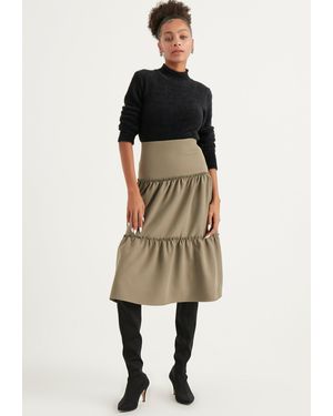 Herita Khaki Ontspannen Maxi A-lijn Rok - Naturel
