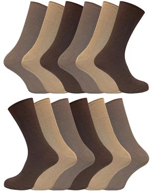 Sock Snob 12 Pair Multipack 100% Cotton Diabetic Friendly Socks - Brown