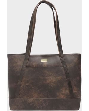 Assots London Evelyn' Real Leather Designer Tote Work Bag - Brown