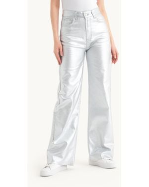 Hiccup High Waist Metallic Regular Fit Jeans - White