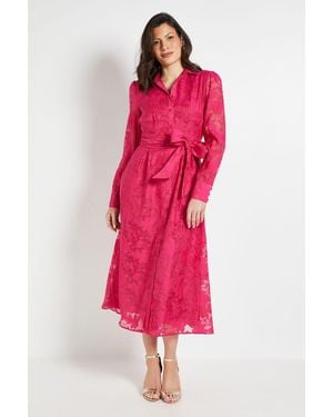 Wallis Floral Organza Belted Midi Dress - Pink