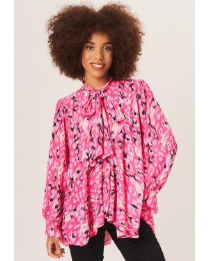 Gini London Oversized Top Met Stropdas En Stropdas Met Dierenprint - Roze