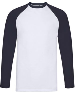 Fruit Of The Loom Contrast Honkbal T-shirt Met Lange Mouwen (witte/diepe Marine) - Blauw