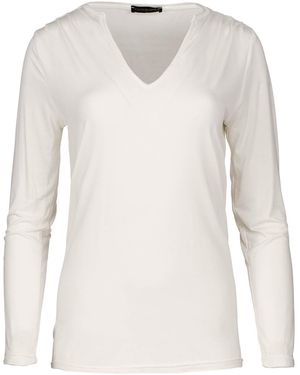 Conquista Cream Jersey V Neck Top - White