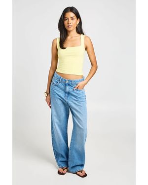 Boohoo Double Layer Slinky Square Neck Crop Top - Blue