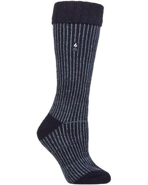Heat Holders Ladies Thick Winter Warm Knee High Ribbed Thermal Boot Socks - Blue