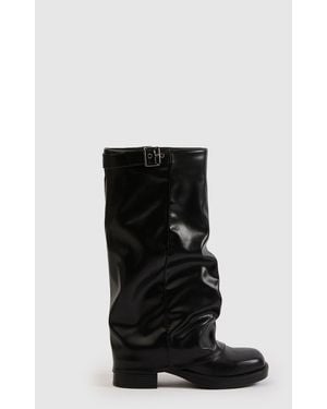 Boohoo Fold Over Buckle Knee High Boot - Black