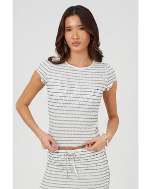 Brave Soul Textured Jersey Stripe Short Sleeve Top - Grey