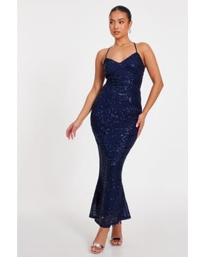 Quiz Petite Sequin Fishtail Maxi Dress - Blue