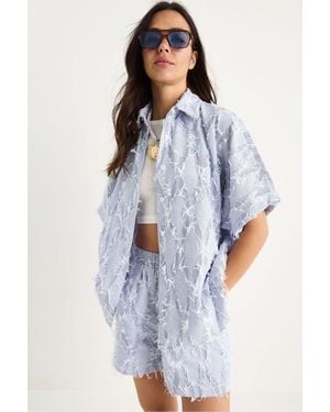 Bianco Lucci Oversized Striped Co-Ord Set With Frilly Detail - Blue