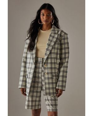 Warehouse Oversized Check Blazer - Brown