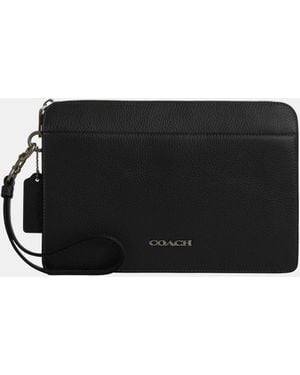 COACH Pebbled Leather Zip Pouch - Black