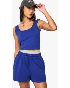 Boohoo Scoop Neck Crop Top And Sweat Short Set - Blue
