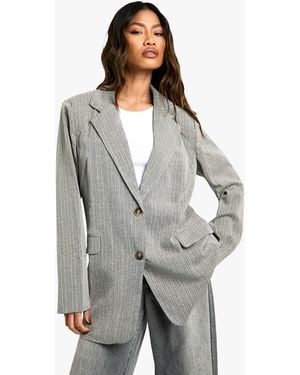 Boohoo Premium Textured Pinstripe Longline Relaxed Fit Blazer - Grey