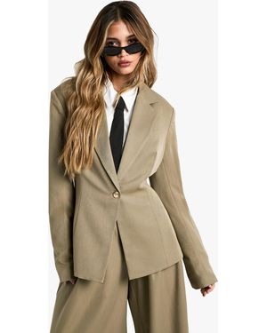 Boohoo Tailored Cinched Waist Blazer - Natural
