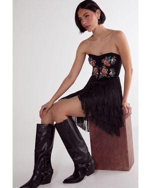 Nasty Gal Limited Hand Embroidered Beaded Bandeau Fringe Tiered Mini Dress - Black