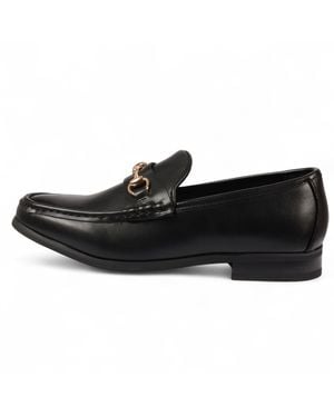 Infinity Leather Loafers With Buckle Smart Slip-On Shoes Faux Leather - Black