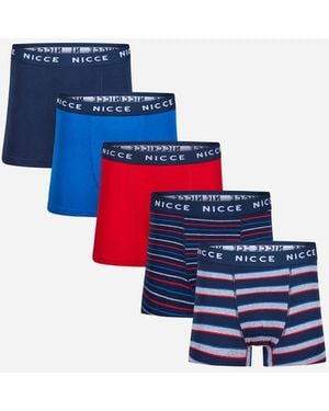 Nicce London Multi 5-Pack Cotton Rich Boxer Briefs With Logo Waistband And Assorted Patterns - Blue