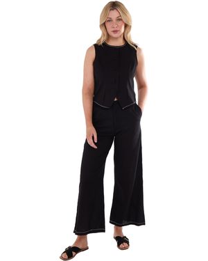 Gini London Cotton Contrast Stitch Detail Waist Coat - Black