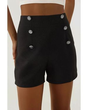 Hiccup High Waist Buttoned Shorts - Black