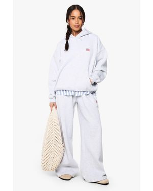 Boohoo Usa Flag Embroidered Wide Leg Jogger - White