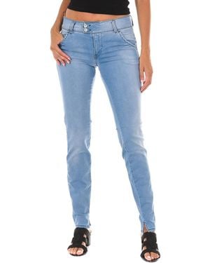 Met Long Denim Trousers Worn Effect Made Of Elastic Fabric 70Dbf0518 - Blue