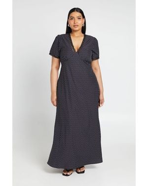 Boohoo Plus Polka Dot Lace Trim Midaxi Dress - Blue