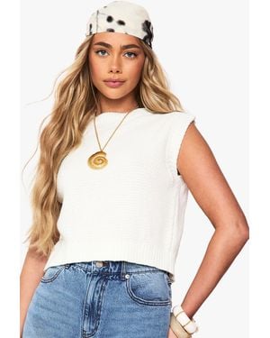Boohoo Crochet Tie Neck Open Back Knitted Top - White