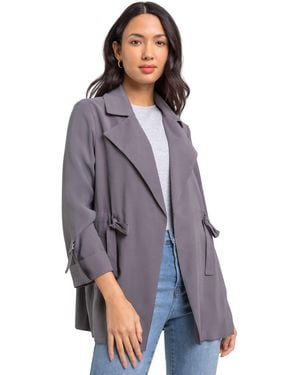 Roman 3/4 Sleeve Tie Waist Longline Jacket - Purple