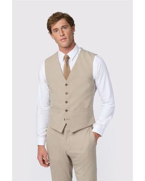 Antique Rogue Single Breasted Sleeveless Five Button V-Neck Plain Slim Fit Suit Waistcoat - Natural