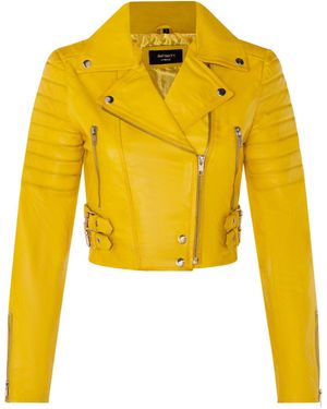 Infinity Leather Brando Cropped Jacket-Longtown - Yellow