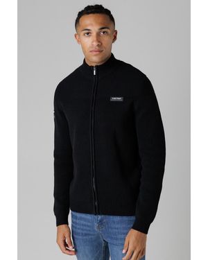 Firetrap Cotton Rich Zip Through Funnel Neck Jumper - Black