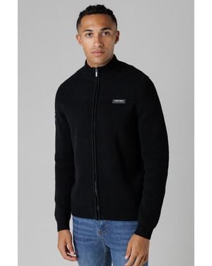 Firetrap Cotton Rich Zip Through Funnel Neck Jumper - Black